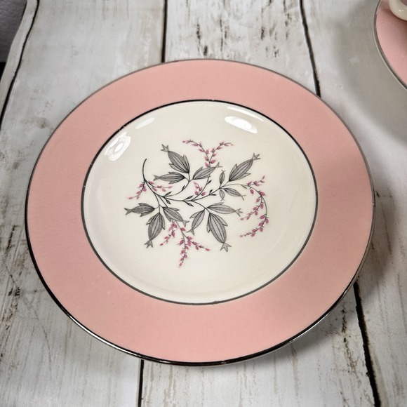 Set of 2‎ Homer Laughlin Vtg Egg Shell China Cavalier w Pink Rim Cups & Saucers - Picture 7 of 12